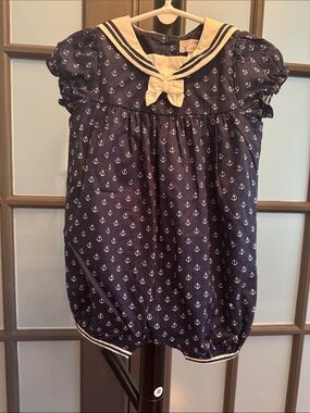 Janie and Jack Navy Anchor Sailor One-Piece with matching headband and socks